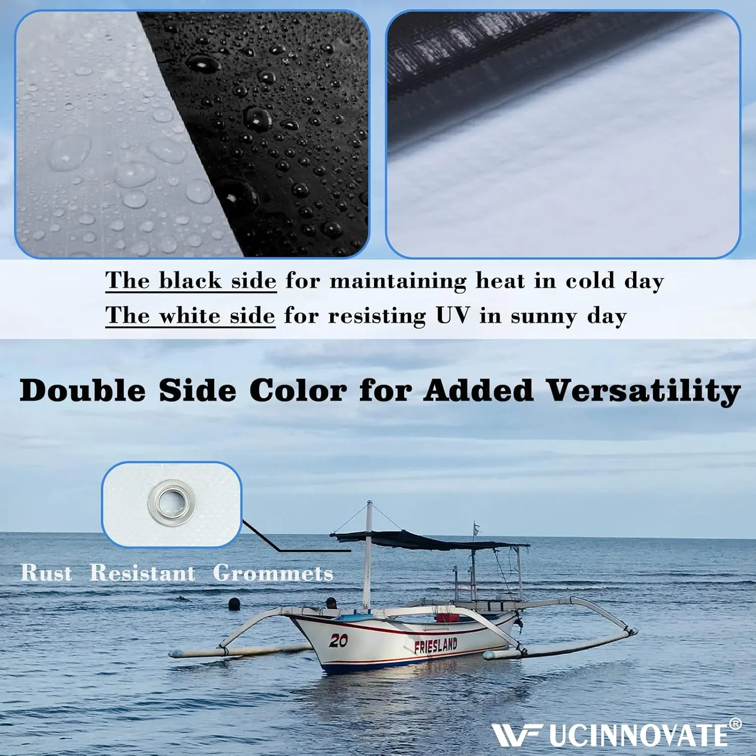 UCINNOVATE 10 x 13 FT Heavy Duty White/Black Plastic Tarp with Grommets, 14 Mil Thick Waterproof Tarp Outdoor Poly Tarp Cover Shade for Shed Canopy Tent Boat RV Camping Patio Porch