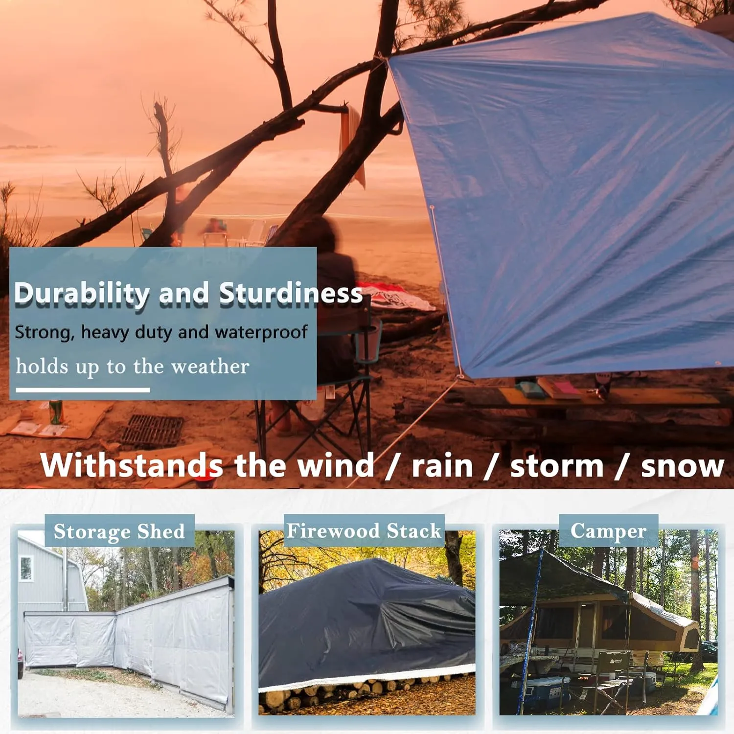 UCINNOVATE 10 x 13 FT Heavy Duty White/Black Plastic Tarp with Grommets, 14 Mil Thick Waterproof Tarp Outdoor Poly Tarp Cover Shade for Shed Canopy Tent Boat RV Camping Patio Porch