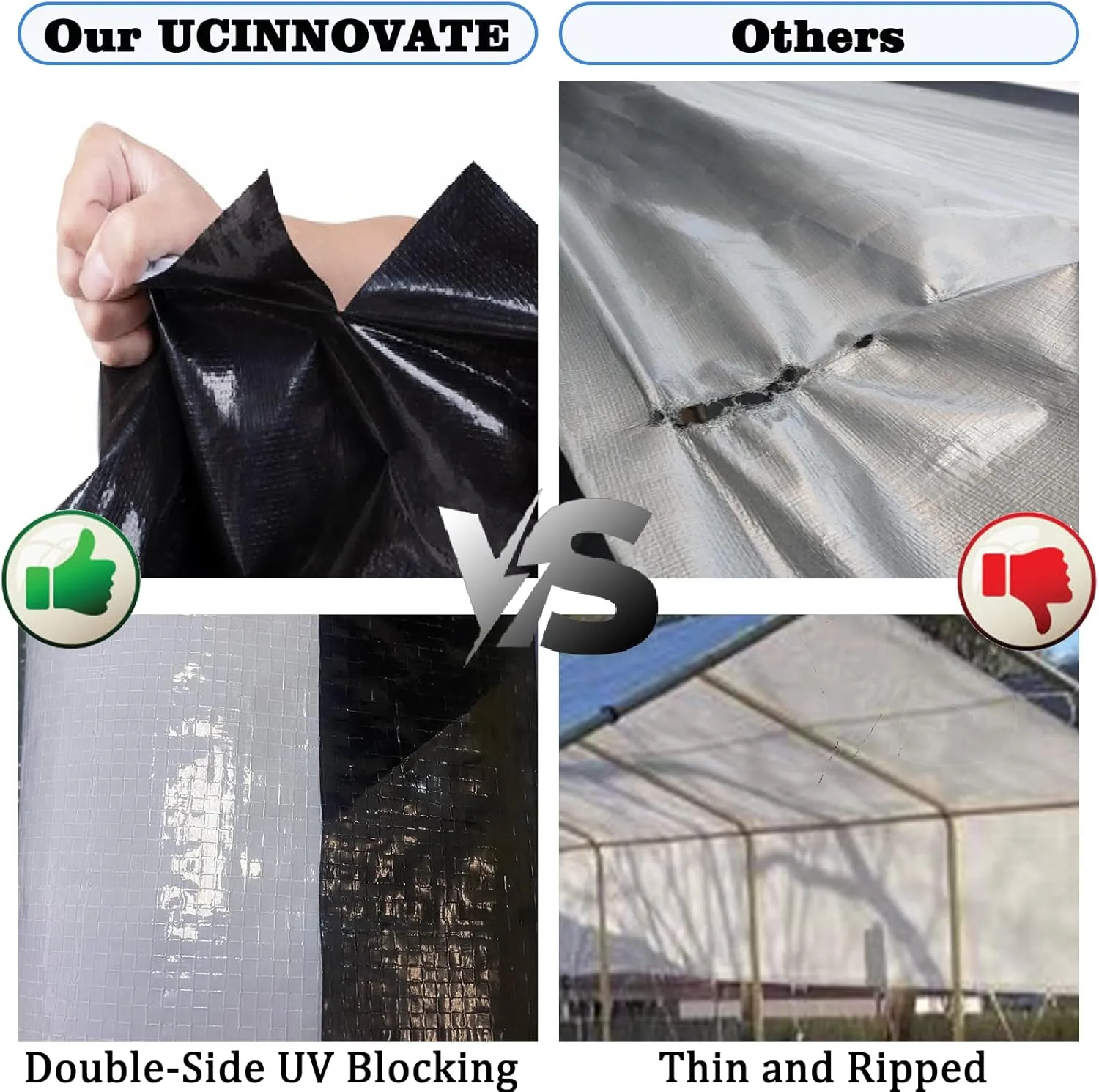 UCINNOVATE 10 x 13 FT Heavy Duty White/Black Plastic Tarp with Grommets, 14 Mil Thick Waterproof Tarp Outdoor Poly Tarp Cover Shade for Shed Canopy Tent Boat RV Camping Patio Porch