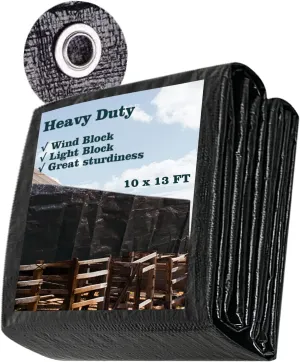 UCINNOVATE Heavy Duty 14Mil Waterproof Tarp 10x13FT - Black Durable Poly Tarpaulin with Rust-Proof Grommets, UV & Tear Resistant for Outdoor, Truck, Pool, Emergency, Shed, Cargo