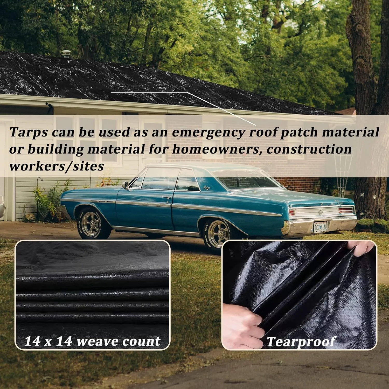 UCINNOVATE Heavy Duty 14Mil Waterproof Tarp 10x13FT - Black Durable Poly Tarpaulin with Rust-Proof Grommets, UV & Tear Resistant for Outdoor, Truck, Pool, Emergency, Shed, Cargo