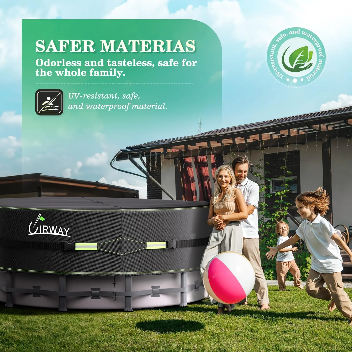 UIRWAY 18 Ft Round Pool Cover with Reflective Strips, Swimming Pool Cover for Above Ground Pools, Solar Cover Including Rope Tie and Luminous Ground Nails, PU Tarp Snug Fit for UV Protected