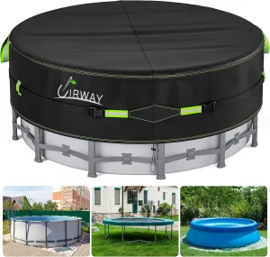 UIRWAY 18 Ft Round Pool Cover with Reflective Strips, Swimming Pool Cover for Above Ground Pools, Solar Cover Including Rope Tie and Luminous Ground Nails, PU Tarp Snug Fit for UV Protected