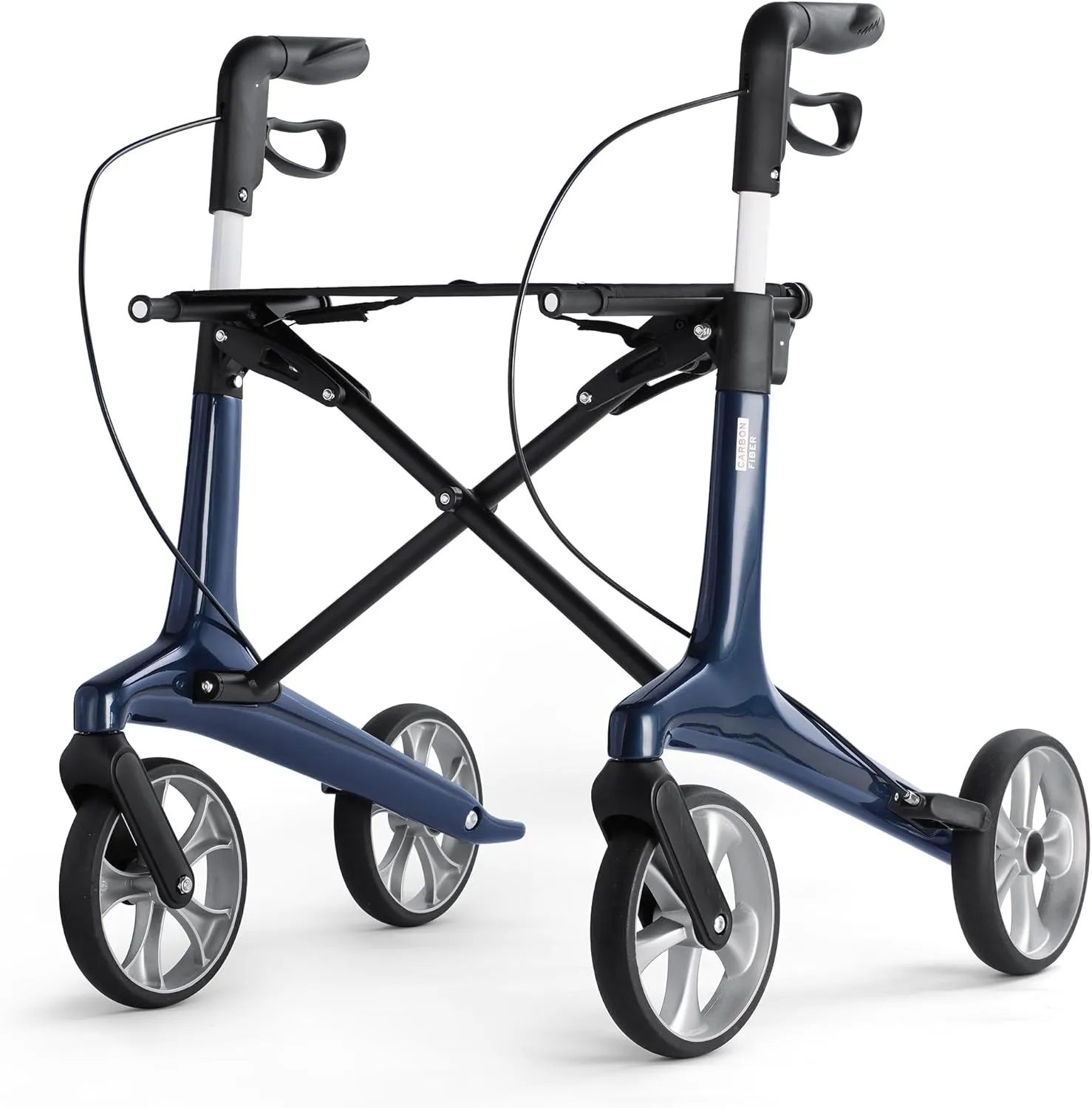 Ultralight Carbon Fiber Rollator Walkers for Seniors Lightweight at Only 13lbs, Foldable Carbon Rolling Walker with Organizer Bag, Seat and 8'' Wheels for Travel & The Elderly (Blue, Taller Model)