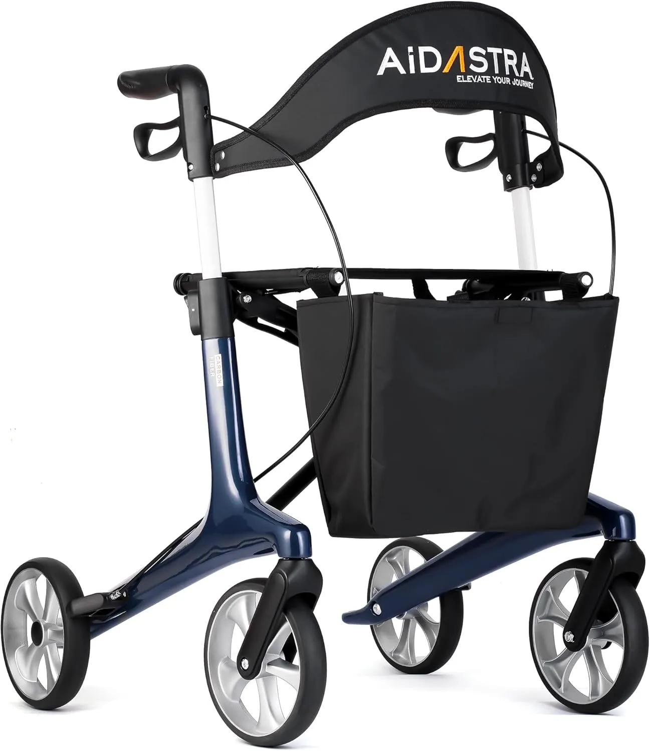 Ultralight Carbon Fiber Rollator Walkers for Seniors Lightweight at Only 13lbs, Foldable Carbon Rolling Walker with Organizer Bag, Seat and 8'' Wheels for Travel & The Elderly (Blue, Taller Model)