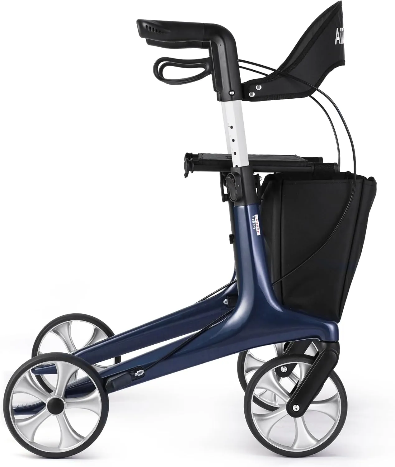 Ultralight Carbon Fiber Rollator Walkers for Seniors Lightweight at Only 13lbs, Foldable Carbon Rolling Walker with Organizer Bag, Seat and 8'' Wheels for Travel & The Elderly (Blue, Taller Model)