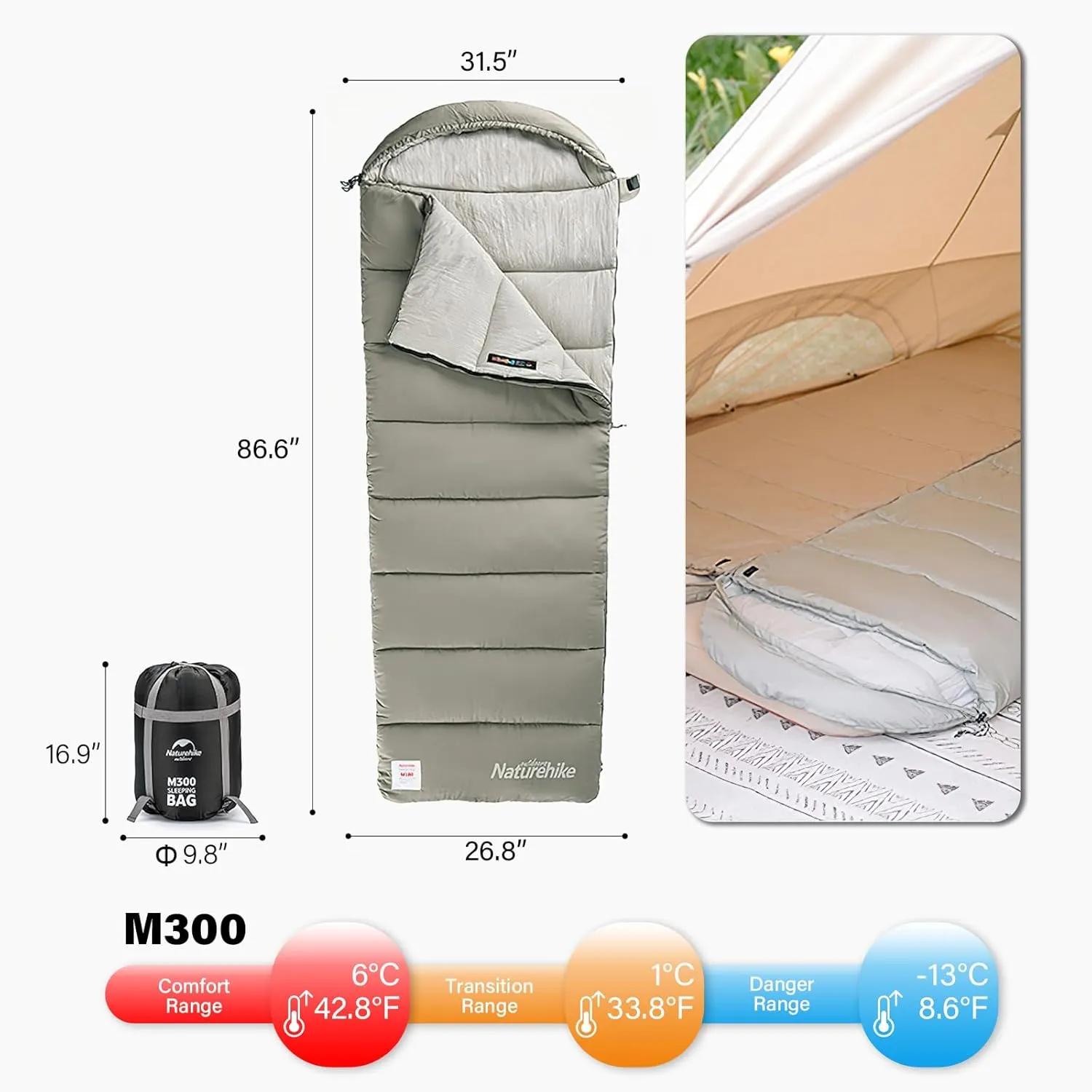 Ultralight Sleeping Bag 25°F-54°F with Hood Great for 3-4 Season Traveling Camping Outdoor Activities Family Camping Mountaineering car Camping,Machine Washable No-Snag Zipper