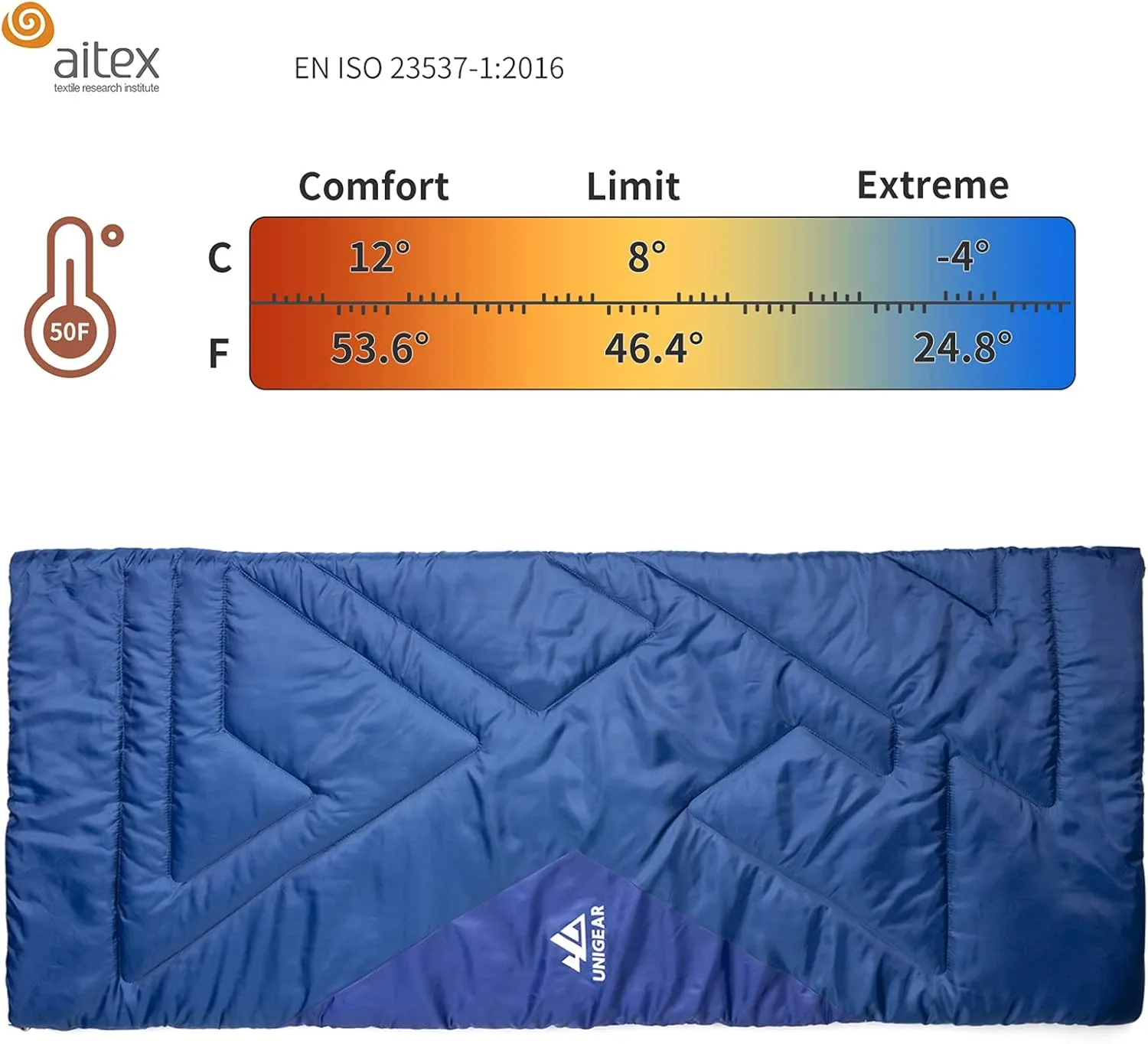 Unigear Camfy Bed 50°F Sleeping Bag– Premium Comfortable Sleeping Bag for Adults and Kids – Lightweight Portable for Warm Weather Camping