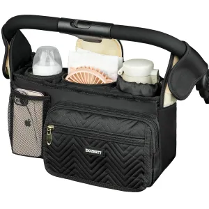 Universal Stroller Organizer with Insulated Cup Holder,Stroller Caddy Bag with Wet Wipes Pocket,Stroller Accessories Fits for Uppababy,Doona,Jogger,Britax,Mompush,BoB Strollers,Pink