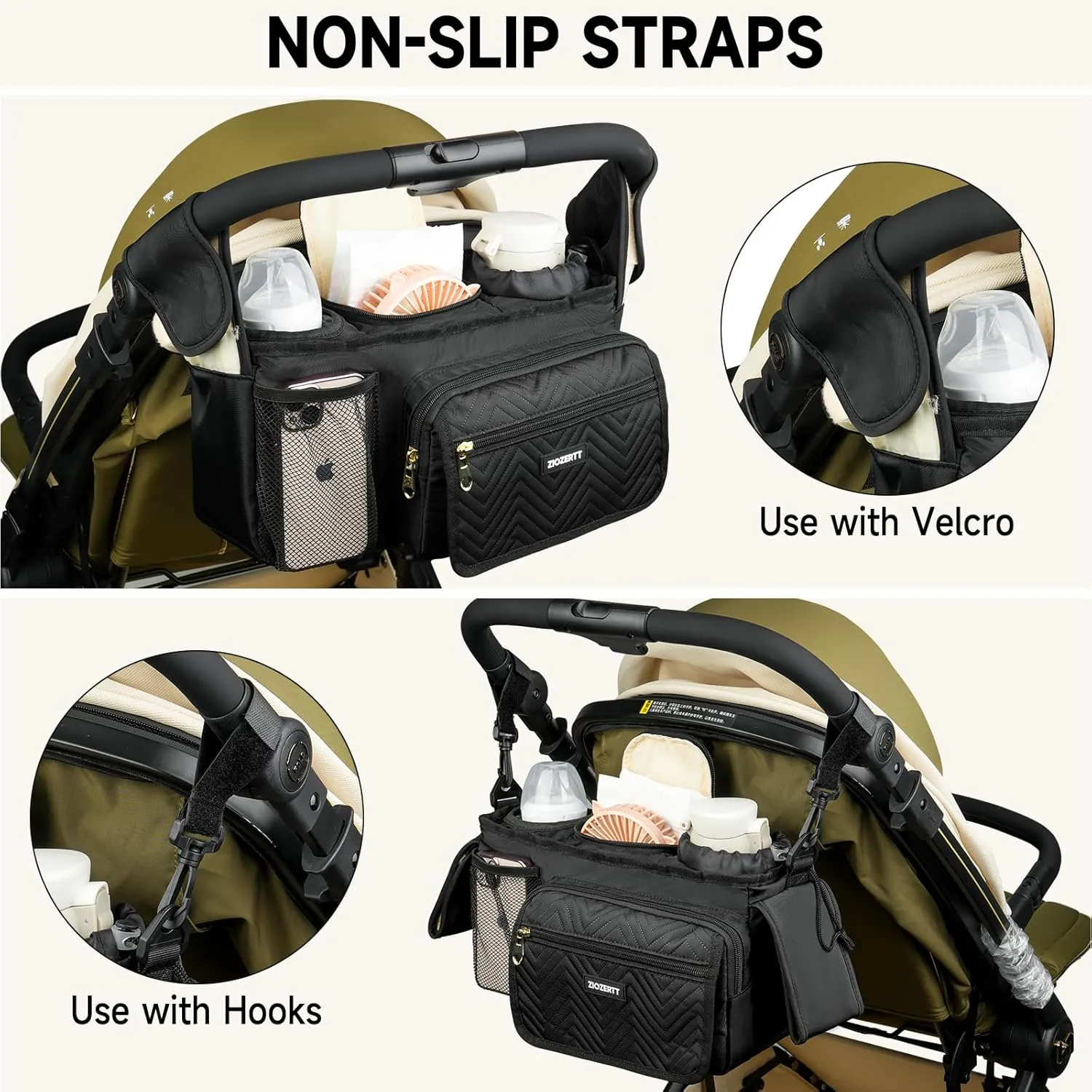 Universal Stroller Organizer with Insulated Cup Holder,Stroller Caddy Bag with Wet Wipes Pocket,Stroller Accessories Fits for Uppababy,Doona,Jogger,Britax,Mompush,BoB Strollers,Pink