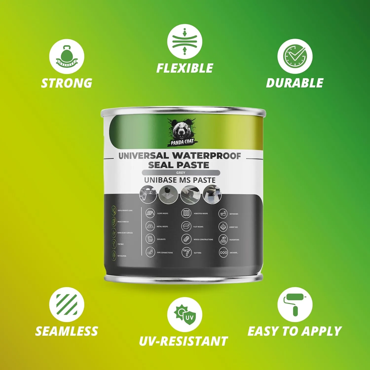 Universal Waterproof Flashing Sealant, Liquid Plastic - Seal for Gutters, Joints & Cracks, Details - Instant Sealing on Wet & Dry Surfaces - UV-Resistant Sealer - PandaCoat - Made in EU (21 Oz)