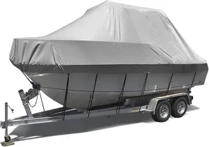 V-Hull Universal Boat Cover,Heavy Duty Oxford 210D Waterproof Trailerable Boat Covers Boat Tarp Wear-Resistant Uv Resistant Pro Boat Cover Console Covers for Boats,Gray,17~19FT