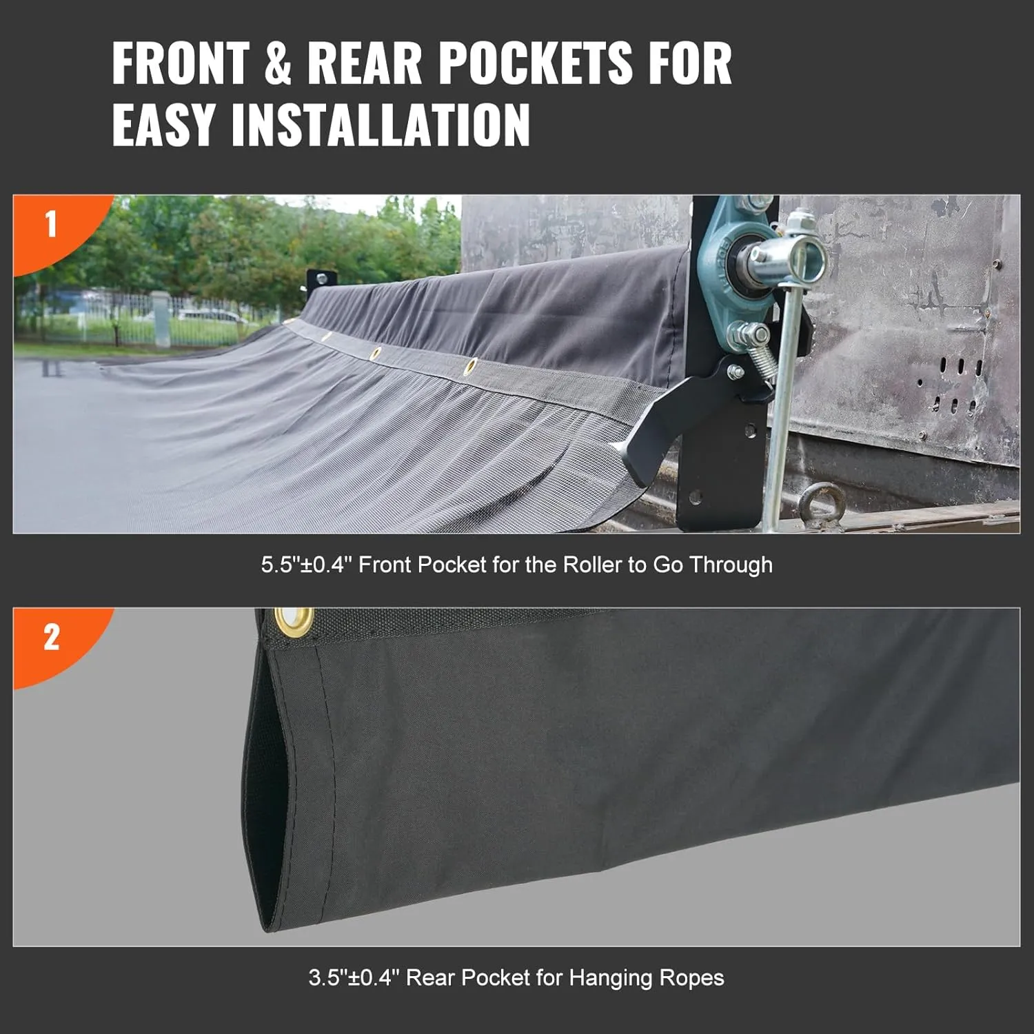 VEVOR Dump Truck Mesh Tarp, 7 x 14 ft, PVC Coated Black Heavy Duty Cover with 5.5" 18oz Double Pocket, Brass Grommets, Reinforced Double Needle Stitch Webbing Fits Manual or Electric Dump Truck System