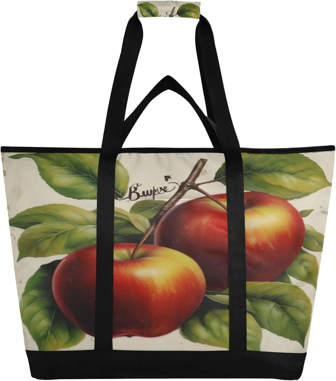 Vintage Apples Reusable Insulated Cooler Bag with Ice Pack Compartment - Large 103L Waterproof Thermal Grocery Tote for Picnic Beach Camping Lunch Storage