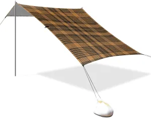 Vintage Buffalo Plaid Checked Brown Designed UPF50  Foldable Beach Tent Lightweight Large Sun Shelter with Sandbags & Sand Shovel for Family Travel carpas para el sol