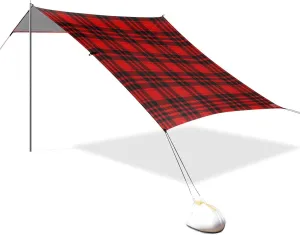 Vintage Buffalo Plaid Checked Red Designed UPF50 Foldable Beach Cabana Water-Resistant Large Sun Shade with Sandbags and Shovel for Family Trips, Picnics & Camping carpas para el sol