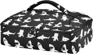Vintage White Sharks Seamless on Dark Background Insulated Casserole Dish Carrier Bag 9x13 with Lid, Warmer Portable Tote for Hot or Cold Food Picnic Party Potluck Beach