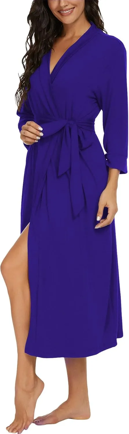 VINTATRE Women Kimono Robes Long Knit Bathrobe Lightweight Soft Knit Sleepwear V-neck Casual Ladies Loungewear