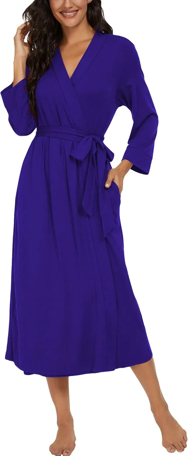 VINTATRE Women Kimono Robes Long Knit Bathrobe Lightweight Soft Knit Sleepwear V-neck Casual Ladies Loungewear