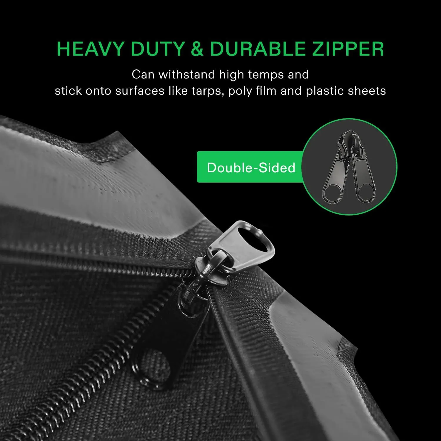 VIVOSUN 2-Pack Self-Adhesive Zipper for Debris Barriers & Tarp, Heavy-Duty Double-Sided Greenhouse & Tent Zipper, Black