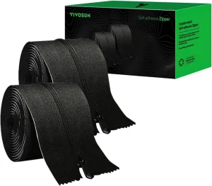 VIVOSUN 2-Pack Self-Adhesive Zipper for Debris Barriers & Tarp, Heavy-Duty Double-Sided Greenhouse & Tent Zipper, Black