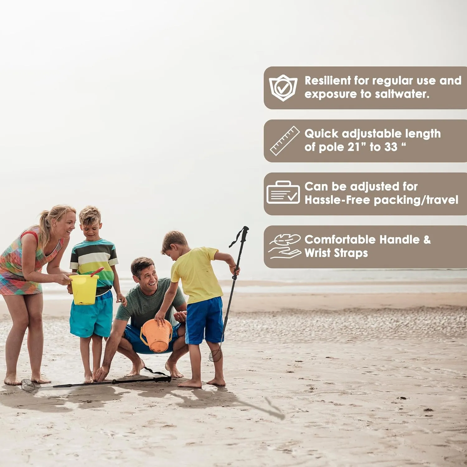 VOS Adjustable 2 Pcs Sand Sifter with Extendable Handle (21"–33")| Lightweight Beach Shovel for Collecting Seashells, Sea Glass, Shark Teeth |Back Saver, Durable, Easy to Use
