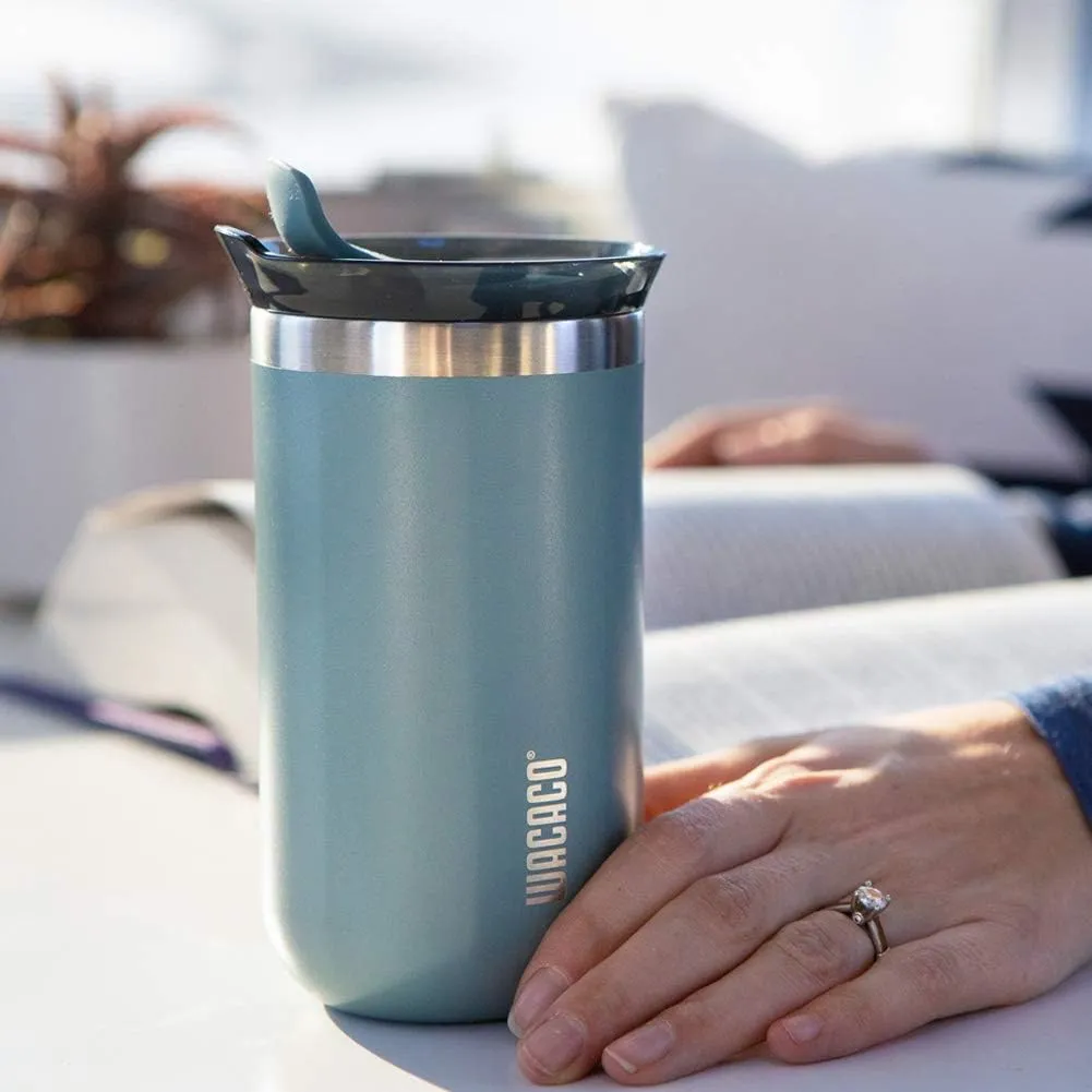 WACACO Octaroma Lungo Vacuum Insulated Coffee Mug, Double-wall Stainless Steel Travel Tumbler With Drinking Lid, 10 fl oz(300ml), Cadet Blue