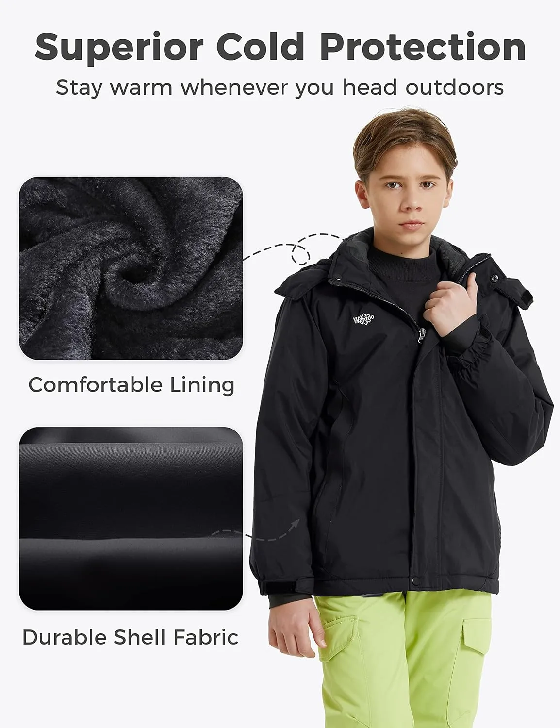 wantdo Boy's Ski Jacket Warm Fleece Winter Coat Waterproof Snow Jacket Rain Coat