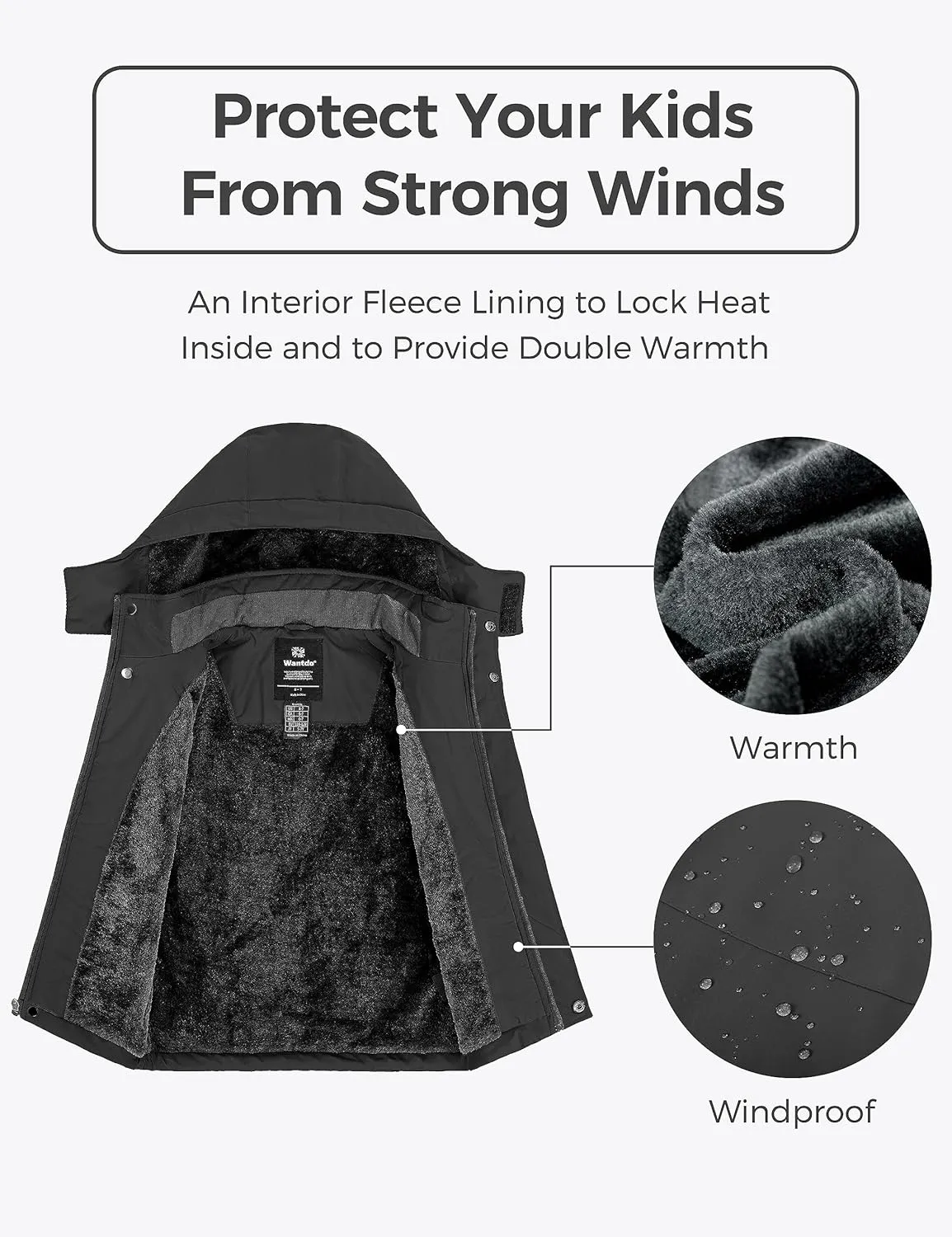 wantdo Boy's Ski Jacket Warm Fleece Winter Coat Waterproof Snow Jacket Rain Coat