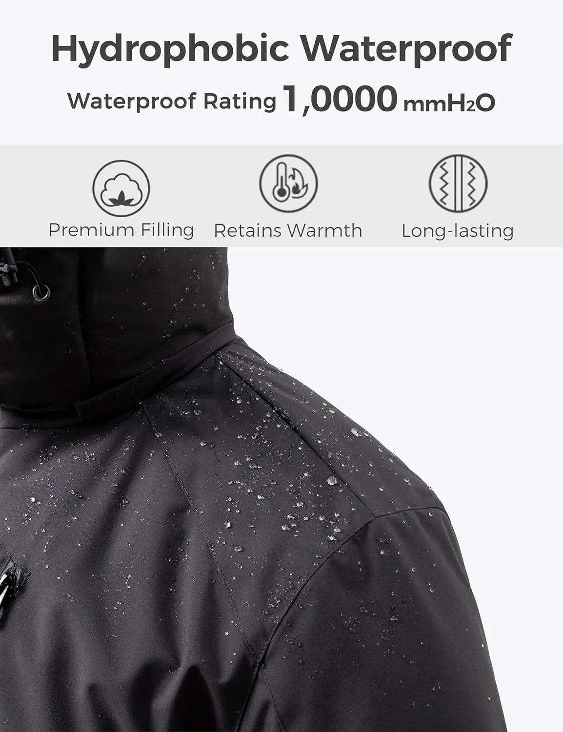 wantdo Men's Mountain Waterproof Ski Jacket Windproof Rain Jacket Winter Warm Snow Coat
