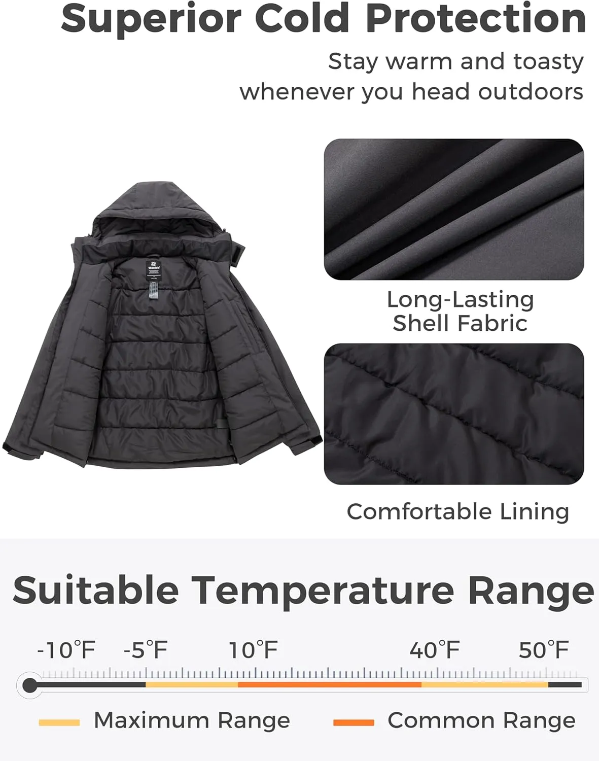 wantdo Men's Mountain Waterproof Ski Jacket Windproof Rain Jacket Winter Warm Snow Coat