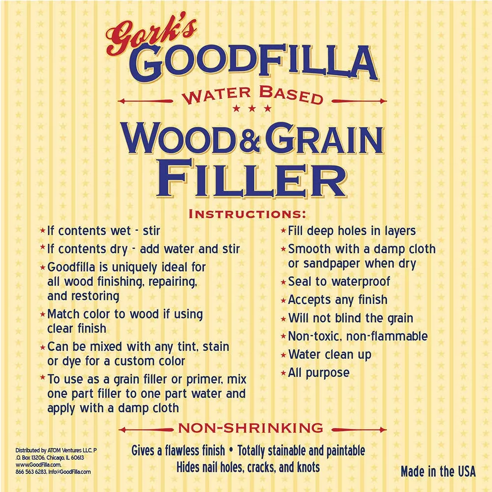 Water-Based Wood & Grain Filler (Trowel Ready) - White - 1 Quart by Goodfilla | Replace Every Filler & Putty | Repairs, Finishes & Patches | Paintable, Stainable, Sandable & Quick Drying