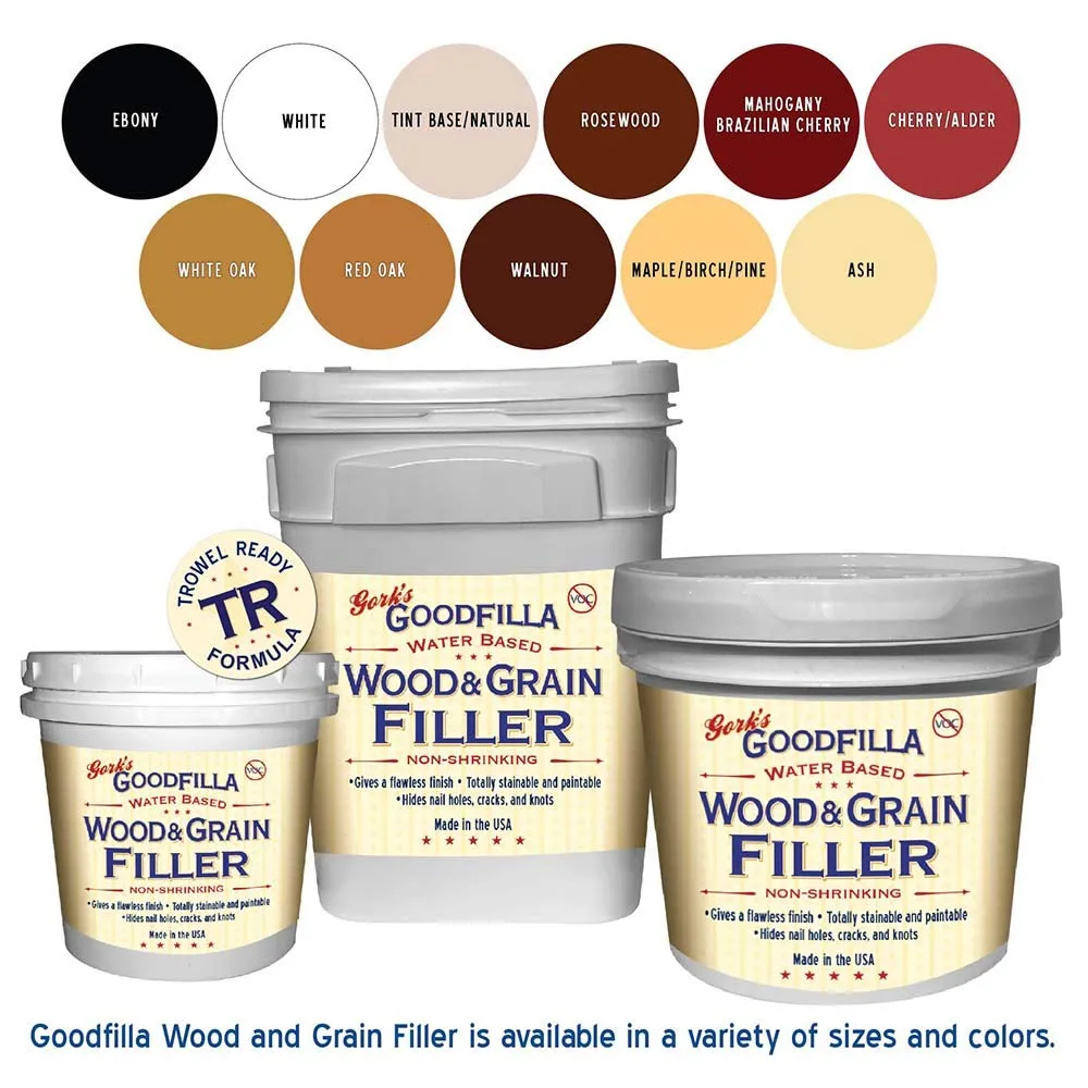 Water-Based Wood & Grain Filler (Trowel Ready) - White - 1 Quart by Goodfilla | Replace Every Filler & Putty | Repairs, Finishes & Patches | Paintable, Stainable, Sandable & Quick Drying