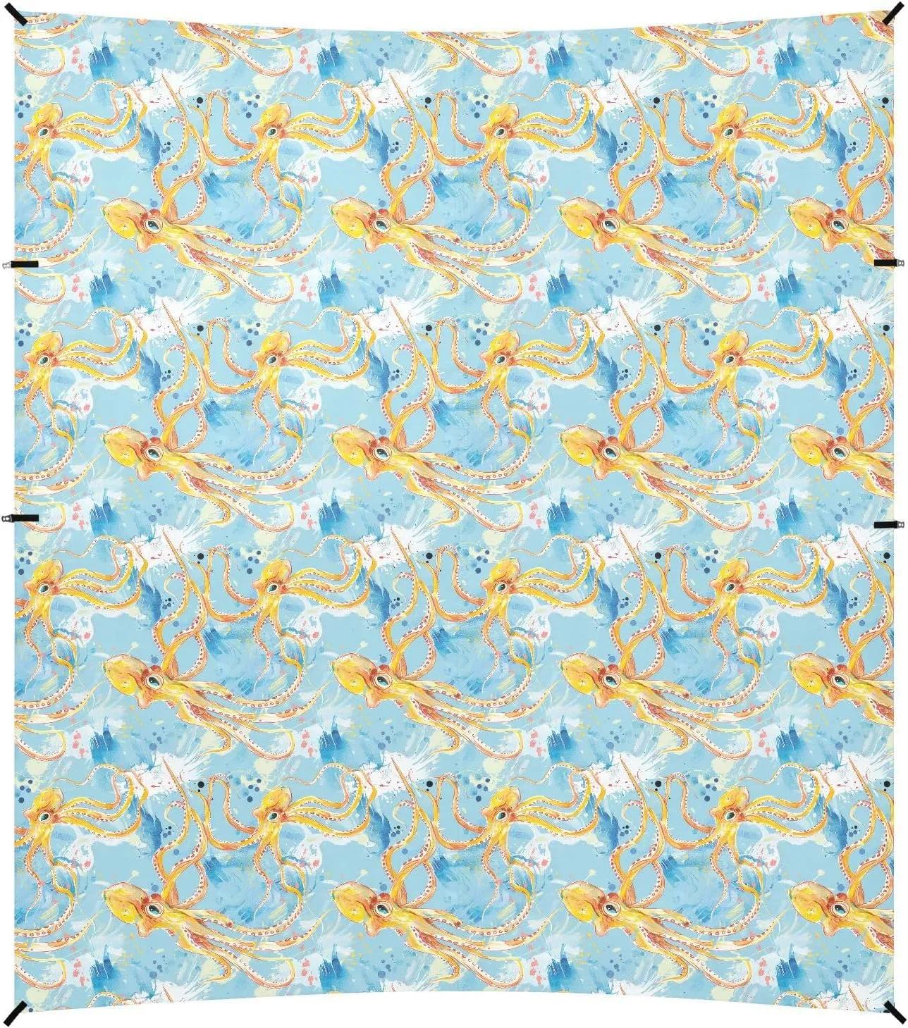 Watercolor Ocean Animal Animal sea Lemon Sky Blue Beach Cabana UPF50 Waterproof Sun Shade with Sand Shovel, Sandbags for Camping, Fishing, Backyard Fun