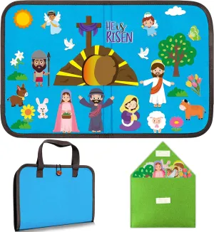 WATINC 28Pcs Easter He is Risen Portable Felt Story Board Jesus Resurrection Felt Storytelling Board Christian Stories Travel Board Preschool Early Learning Play Kit for Toddlers Kids