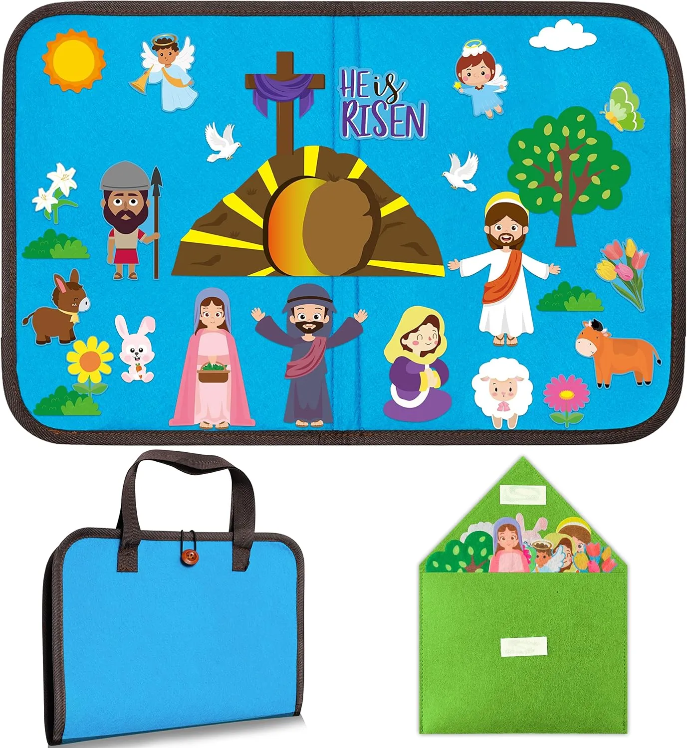 WATINC 28Pcs Easter He is Risen Portable Felt Story Board Jesus Resurrection Felt Storytelling Board Christian Stories Travel Board Preschool Early Learning Play Kit for Toddlers Kids