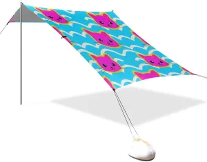 Wave Pattern Cartoon Cat Magenta Designed UPF50  Beach Canopy Easy Setup Outdoor Sun Shade with Sturdy Poles, Sandbags and Shovel for Backyard and Camping carpas de sol para la Playa