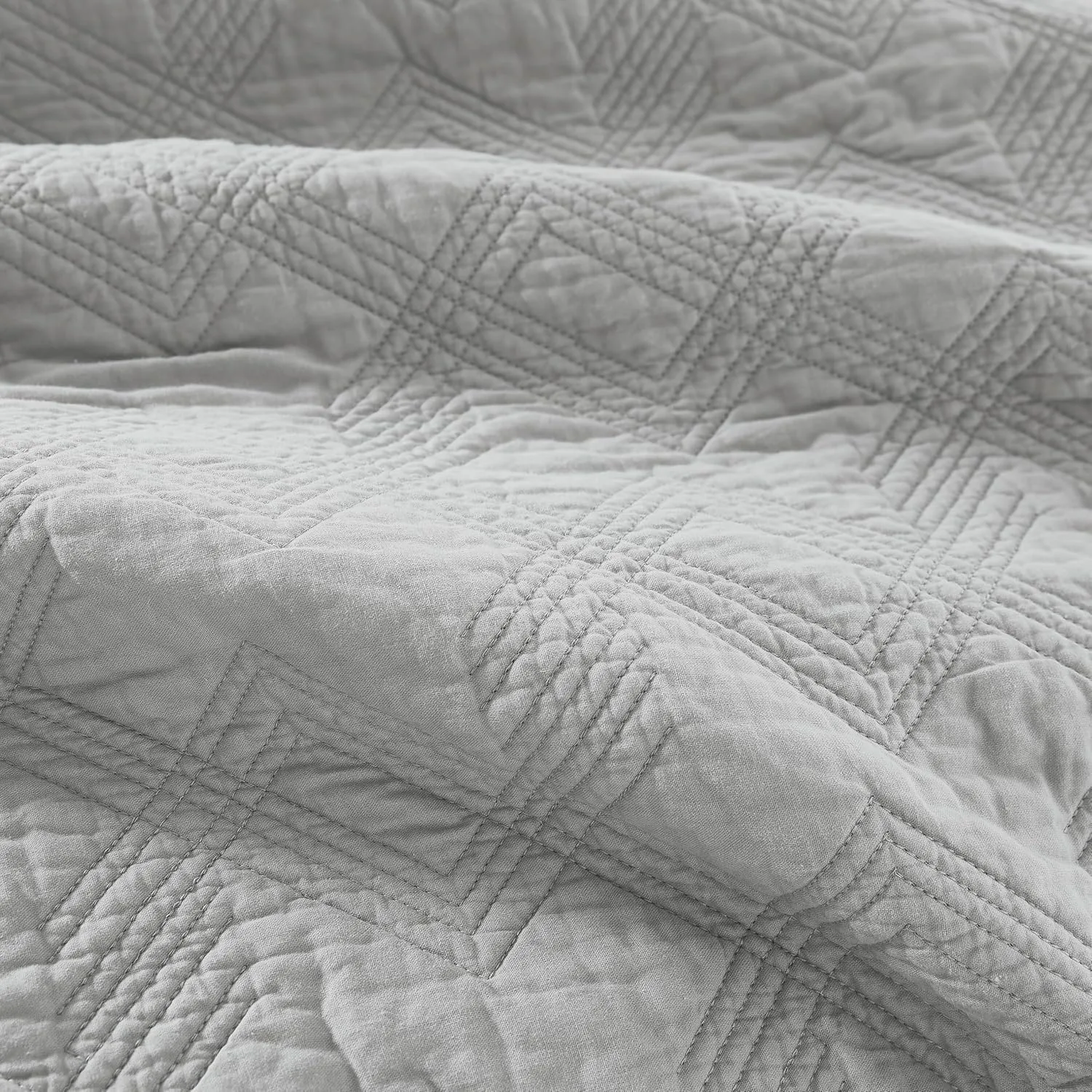 WDCOZY Light Grey 100% Cotton Quilt Bedding Sets Twin Size with 1 Pillow Sham, Shabby Chic Rustic Textured Gauze Lightweight Country Soft Bedspread Coverlet for All Season, 2 Pieces, 68x86 inches