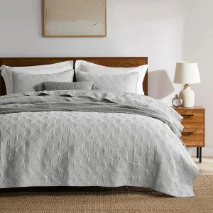 WDCOZY Light Grey 100% Cotton Quilt Bedding Sets Twin Size with 1 Pillow Sham, Shabby Chic Rustic Textured Gauze Lightweight Country Soft Bedspread Coverlet for All Season, 2 Pieces, 68x86 inches