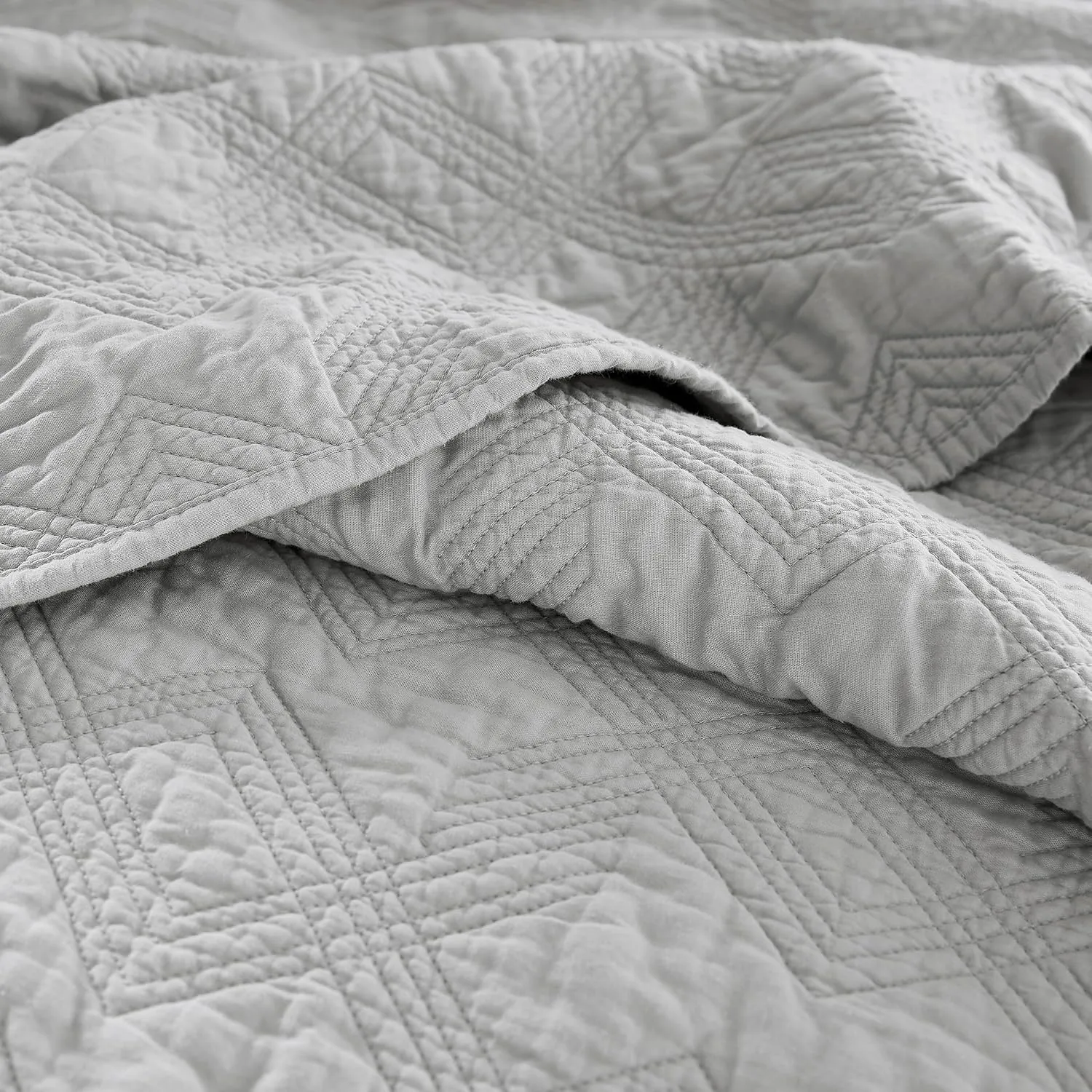 WDCOZY Light Grey 100% Cotton Quilt Bedding Sets Twin Size with 1 Pillow Sham, Shabby Chic Rustic Textured Gauze Lightweight Country Soft Bedspread Coverlet for All Season, 2 Pieces, 68x86 inches