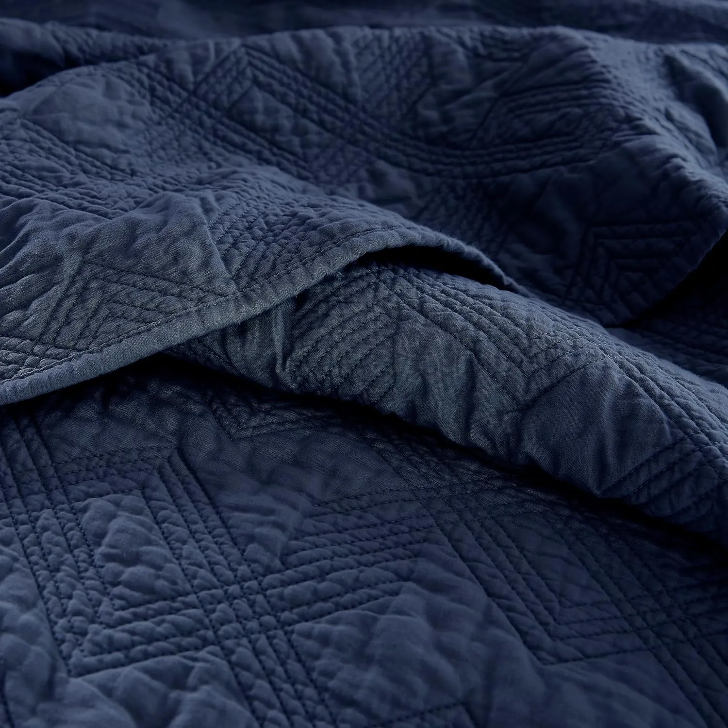 WDCOZY Navy Blue 100% Cotton Oversized California King Size Quilt Bedding Sets with 2 Pillow Shams, Shabby Chic Rustic Textured Gauze Lightweight Country Soft Bedspread Coverlet for All Season