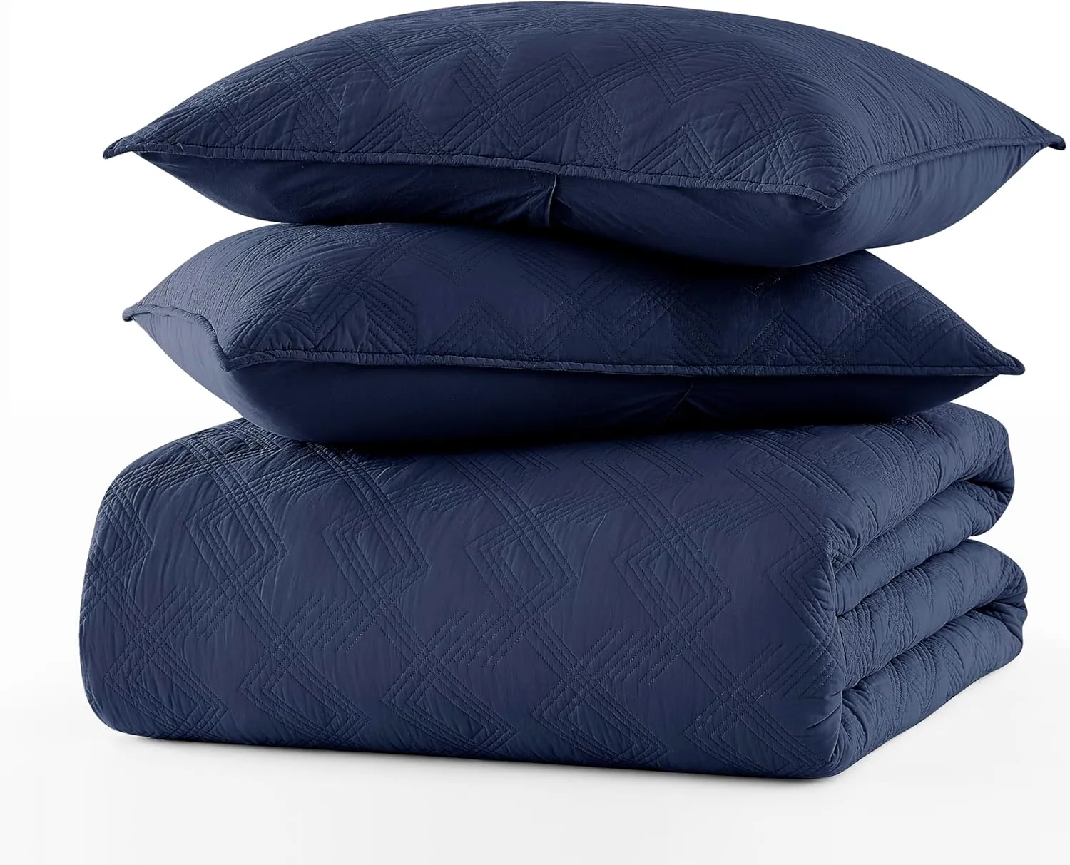 WDCOZY Navy Blue 100% Cotton Oversized California King Size Quilt Bedding Sets with 2 Pillow Shams, Shabby Chic Rustic Textured Gauze Lightweight Country Soft Bedspread Coverlet for All Season
