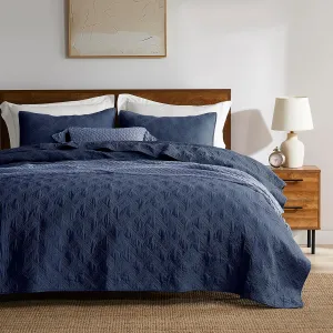 WDCOZY Navy Blue 100% Cotton Oversized California King Size Quilt Bedding Sets with 2 Pillow Shams, Shabby Chic Rustic Textured Gauze Lightweight Country Soft Bedspread Coverlet for All Season