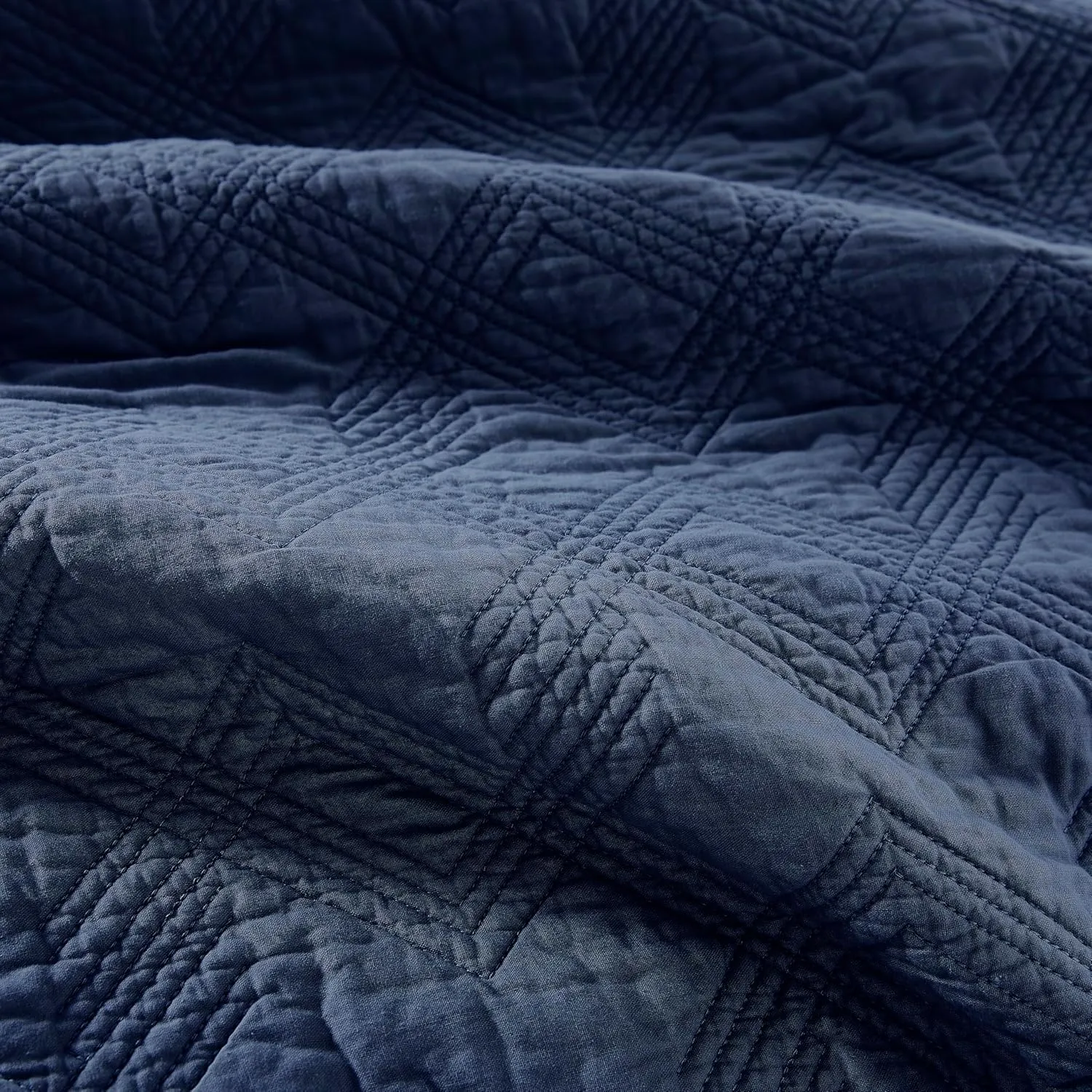 WDCOZY Navy Blue 100% Cotton Oversized California King Size Quilt Bedding Sets with 2 Pillow Shams, Shabby Chic Rustic Textured Gauze Lightweight Country Soft Bedspread Coverlet for All Season