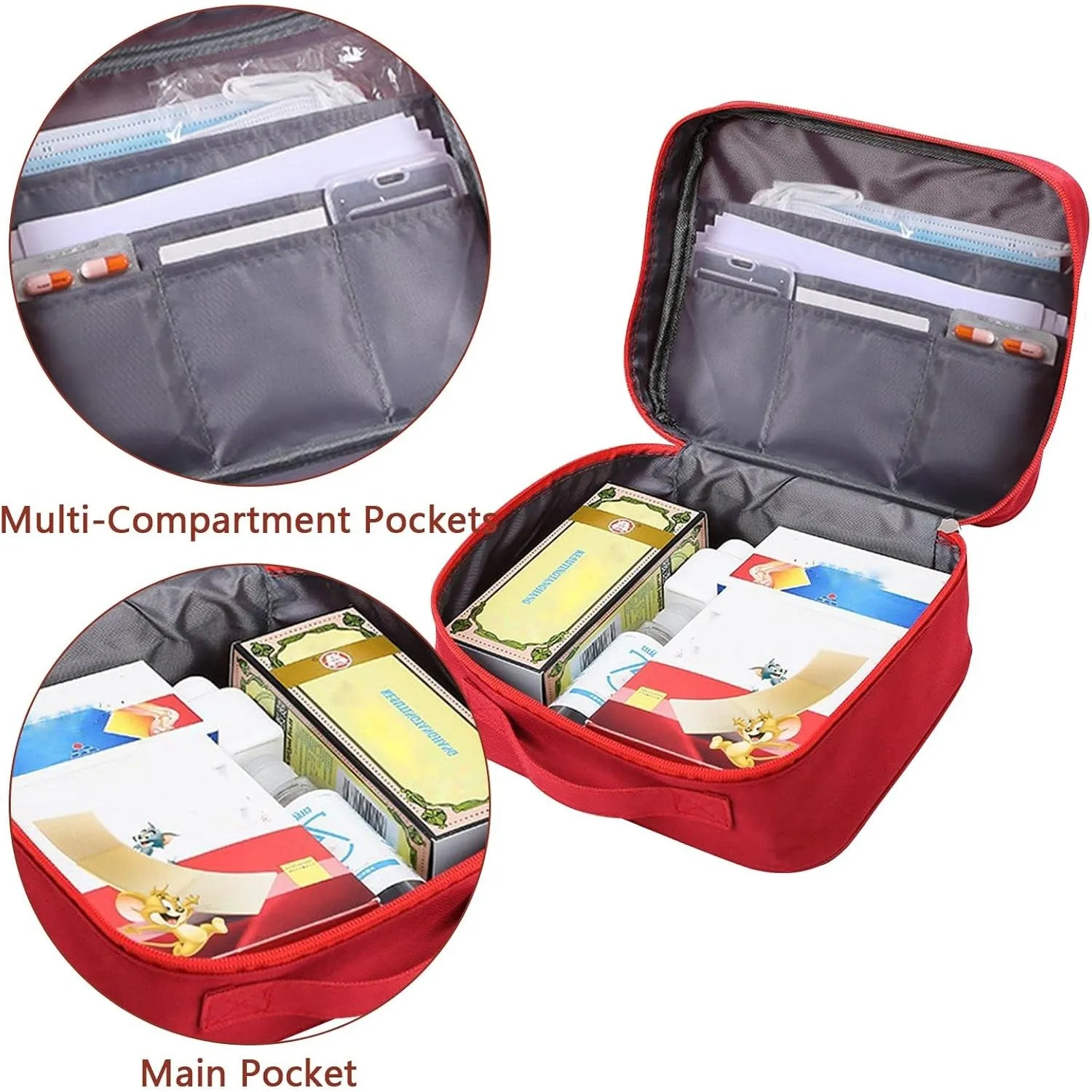 Wesoke First Aid Kit Bag Red, Empty Medical Storage Bag Survival Medical Kit, Portable Large Emergency Medical Supplies Pouch Bag for Home Outdoor Camping Hiking Travel
