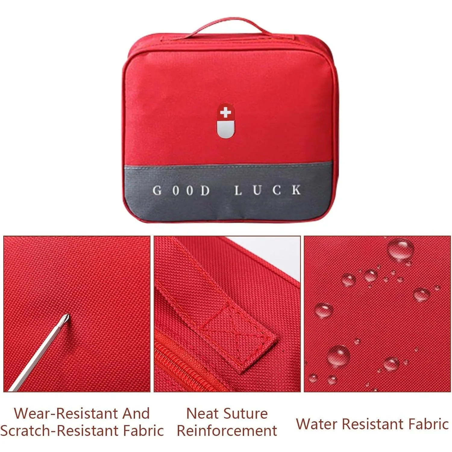 Wesoke First Aid Kit Bag Red, Empty Medical Storage Bag Survival Medical Kit, Portable Large Emergency Medical Supplies Pouch Bag for Home Outdoor Camping Hiking Travel