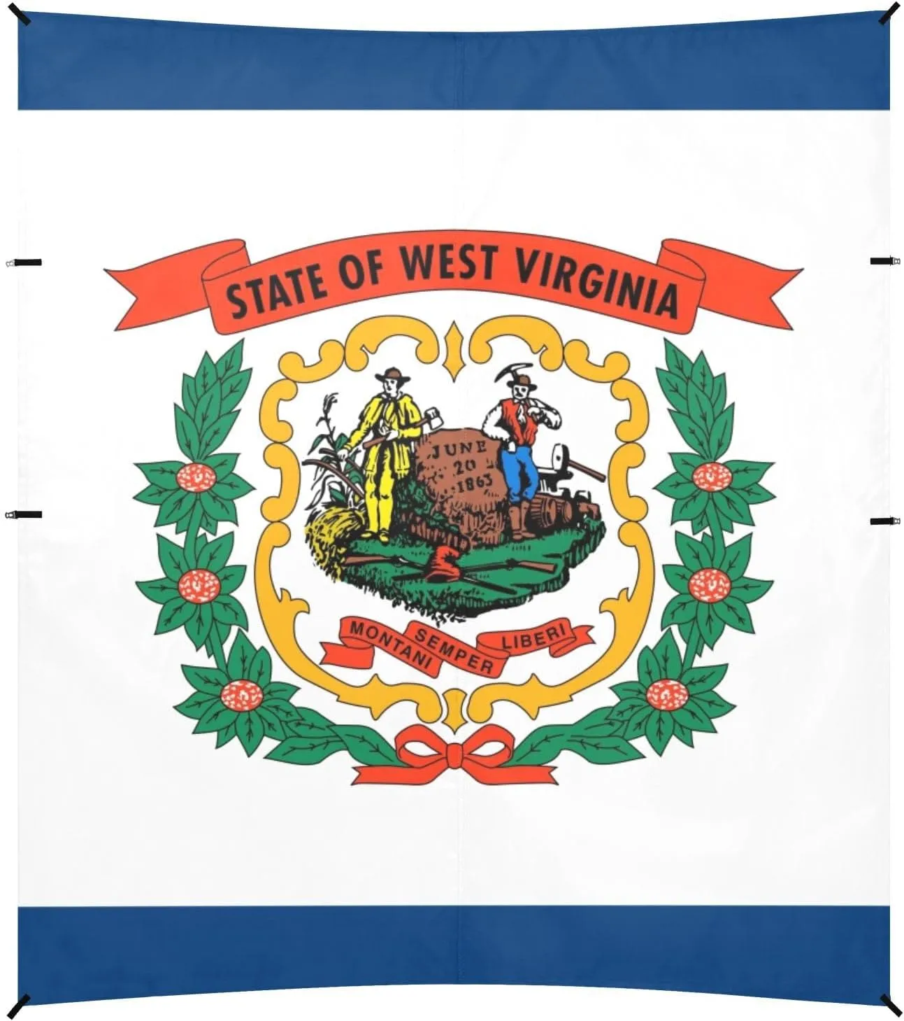 West Virginia State Flag Wv Foldable Beach Tent UPF50 Water-Resistant Large Portable Sun Shelter with Sandbags, Sand Shovel, Poles for Family Trips, Picnics & Camping