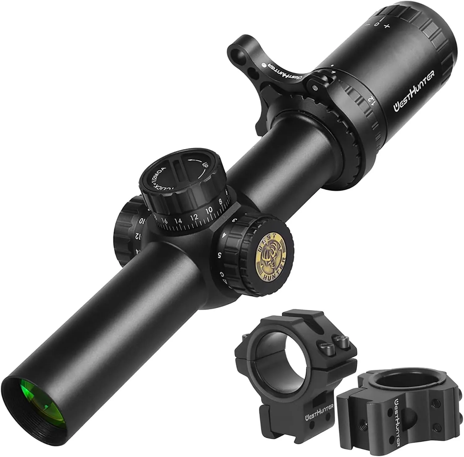 WestHunter Optics HD 1.2-6x24 IR FFP LPVO Riflescope, 30 mm Tube First Focal Plane Illuminated 1/2 MOA Presicion Compact Rifle Scope for Shooting and Hunting