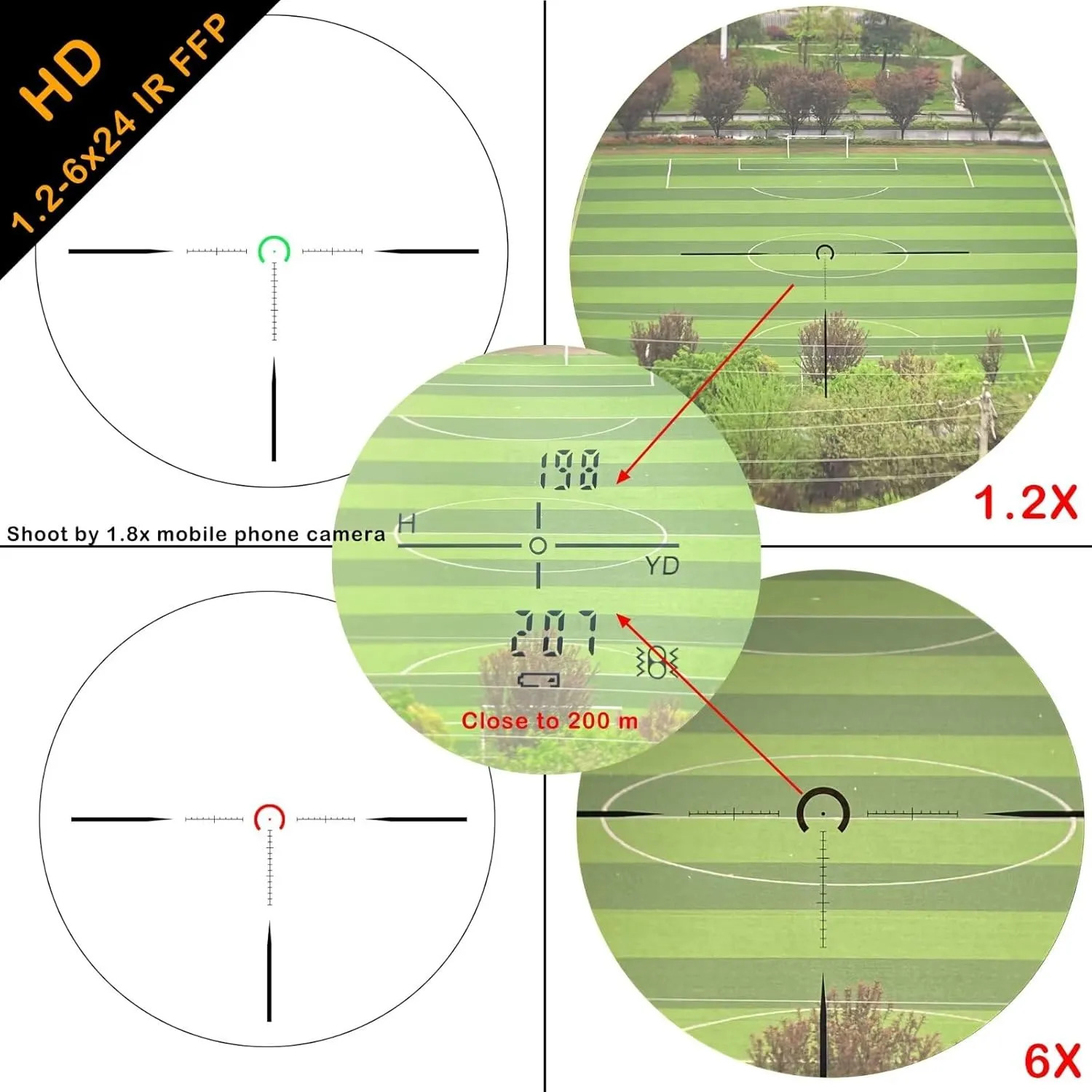 WestHunter Optics HD 1.2-6x24 IR FFP LPVO Riflescope, 30 mm Tube First Focal Plane Illuminated 1/2 MOA Presicion Compact Rifle Scope for Shooting and Hunting