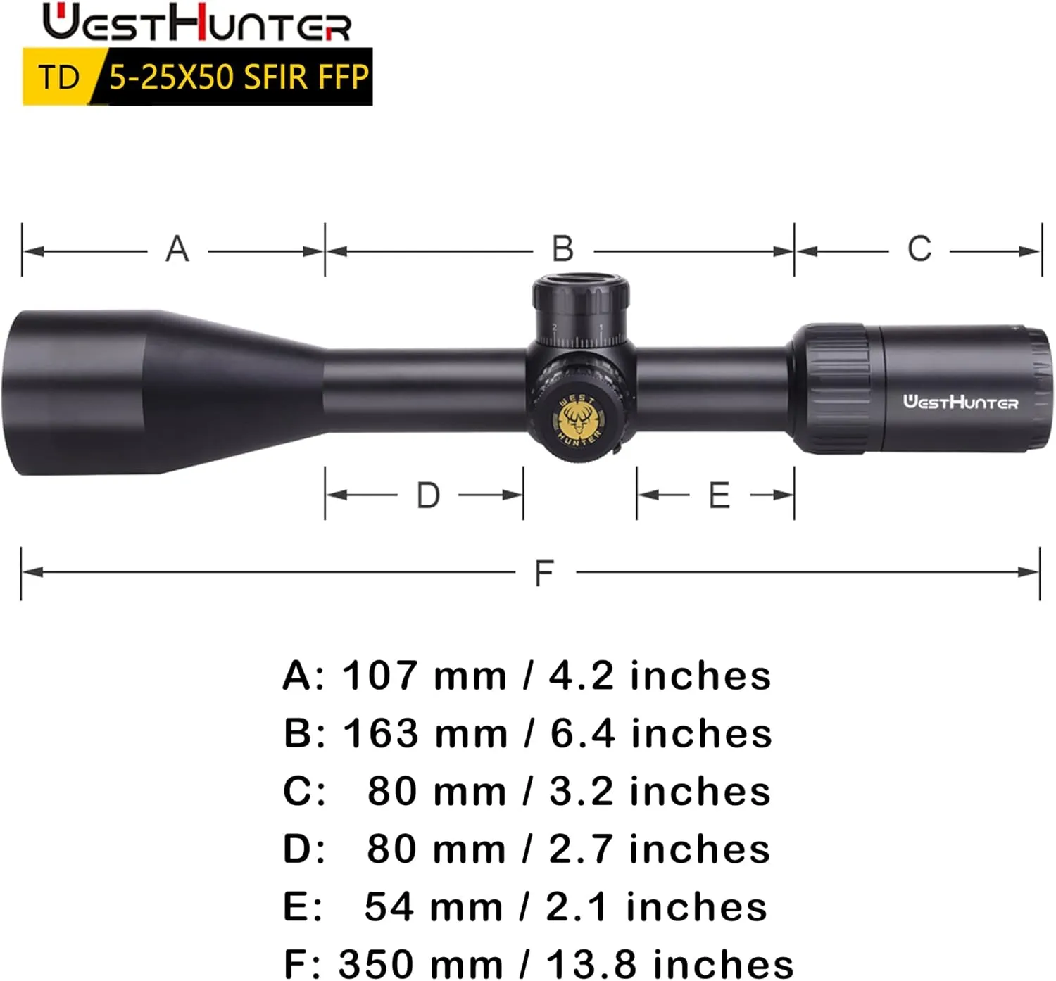 WestHunter Optics TD 5-25x50 SFIR FFP Long Range Precision Riflescope, Red Illumination First Focal Plane 30 mm Tactical 1/10 MIL Competition Shooting Scope